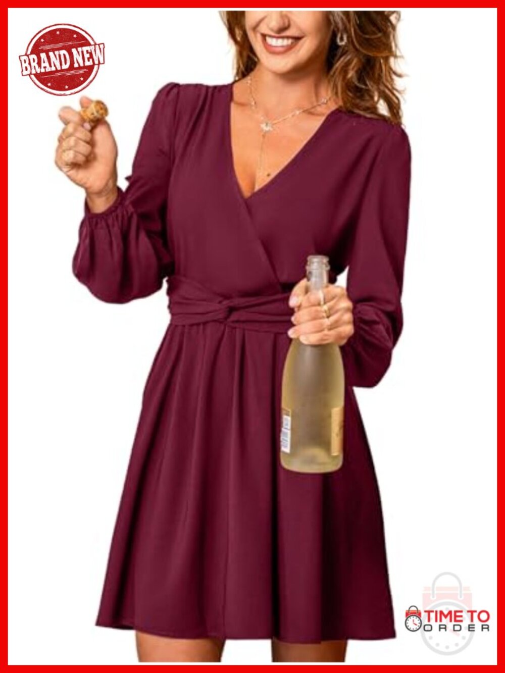 CUPSHE Lantern Sleeve Mini Dress Twist Smocked Waist Cocktail Dress